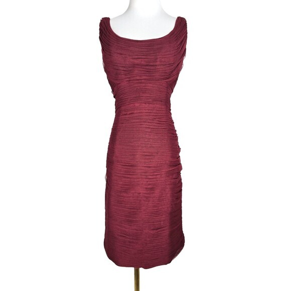 ML Monique Lhuillier Maroon Dress Draped Folds‎ Tulle Cocktail Formal Dress 6 - Picture 1 of 11